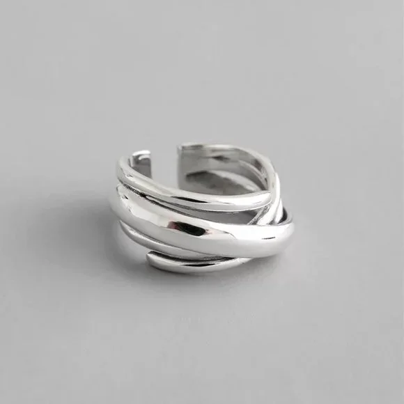 14k Gold Intertwined Ring Band Sterling Silver - Picture 3 of 10